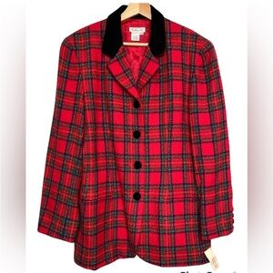 NWT Vintage Talbots Tartan Plaid And Velvet Blazer/Jacket